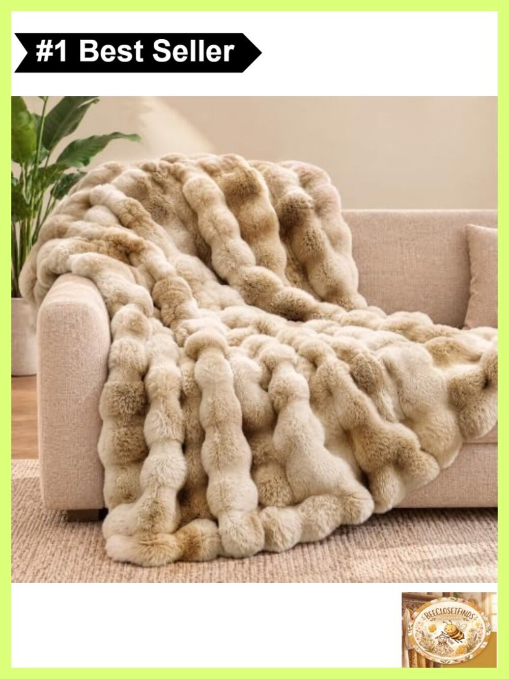 Faux Rabbit Fur Bubble Throw Blanket 50x70 1120GSM